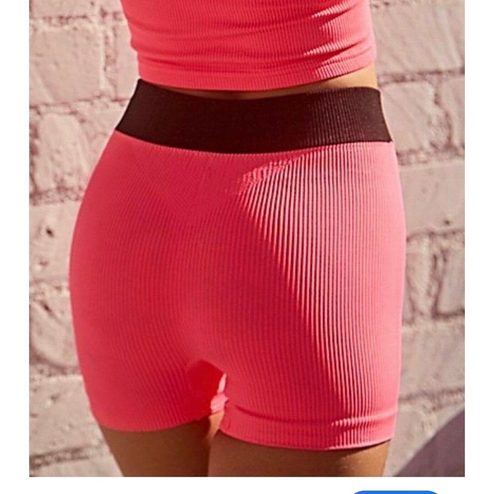 Free‎ People Movement Ribbed Seamless Biker Shorts Neon Pink Black XS/S